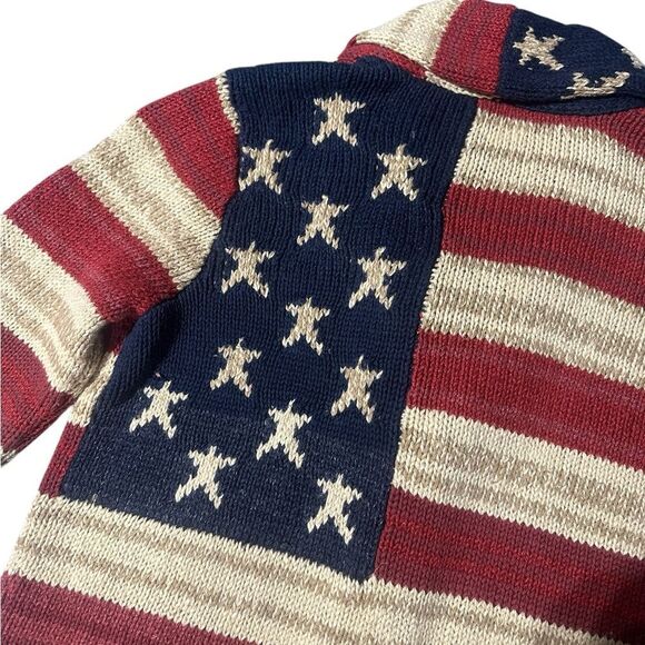 Ralph Lauren Polo Flag Cardigan Sweater Shawl Collar Americana Vintage Knit L - Picture 8 of 16